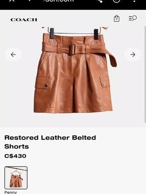 COACH Tan Restored Leather Belted Cargo Shorts Size 10 new cut tag